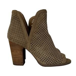 Lucky Brand Larise Leather Open Toe Perforated Bootie Tan Size 9 Wide